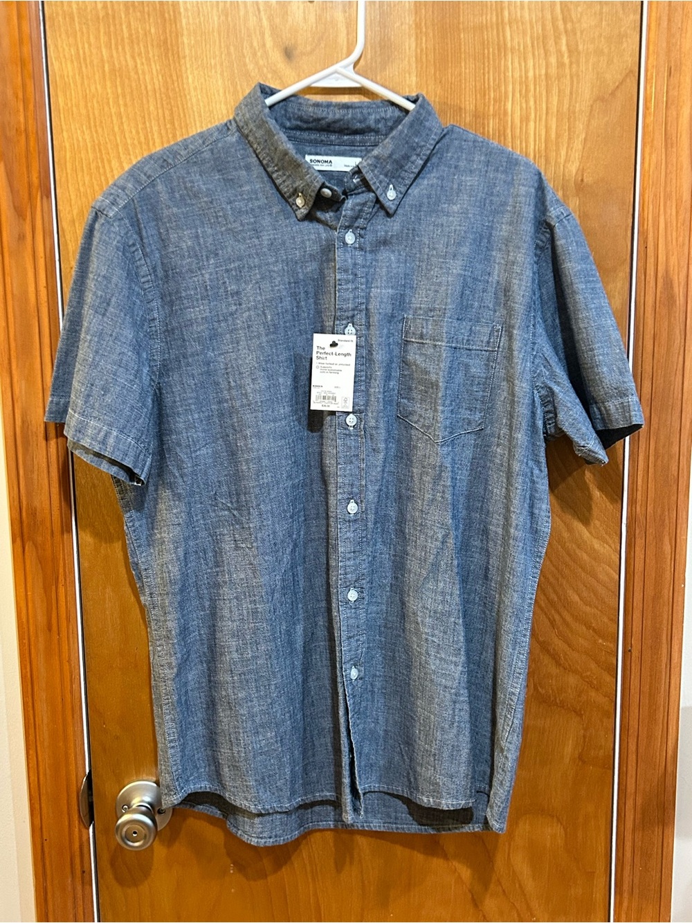 NWT Men's Sonoma "The Perfect Length" Shirt - Blue Chambray - Size Large
